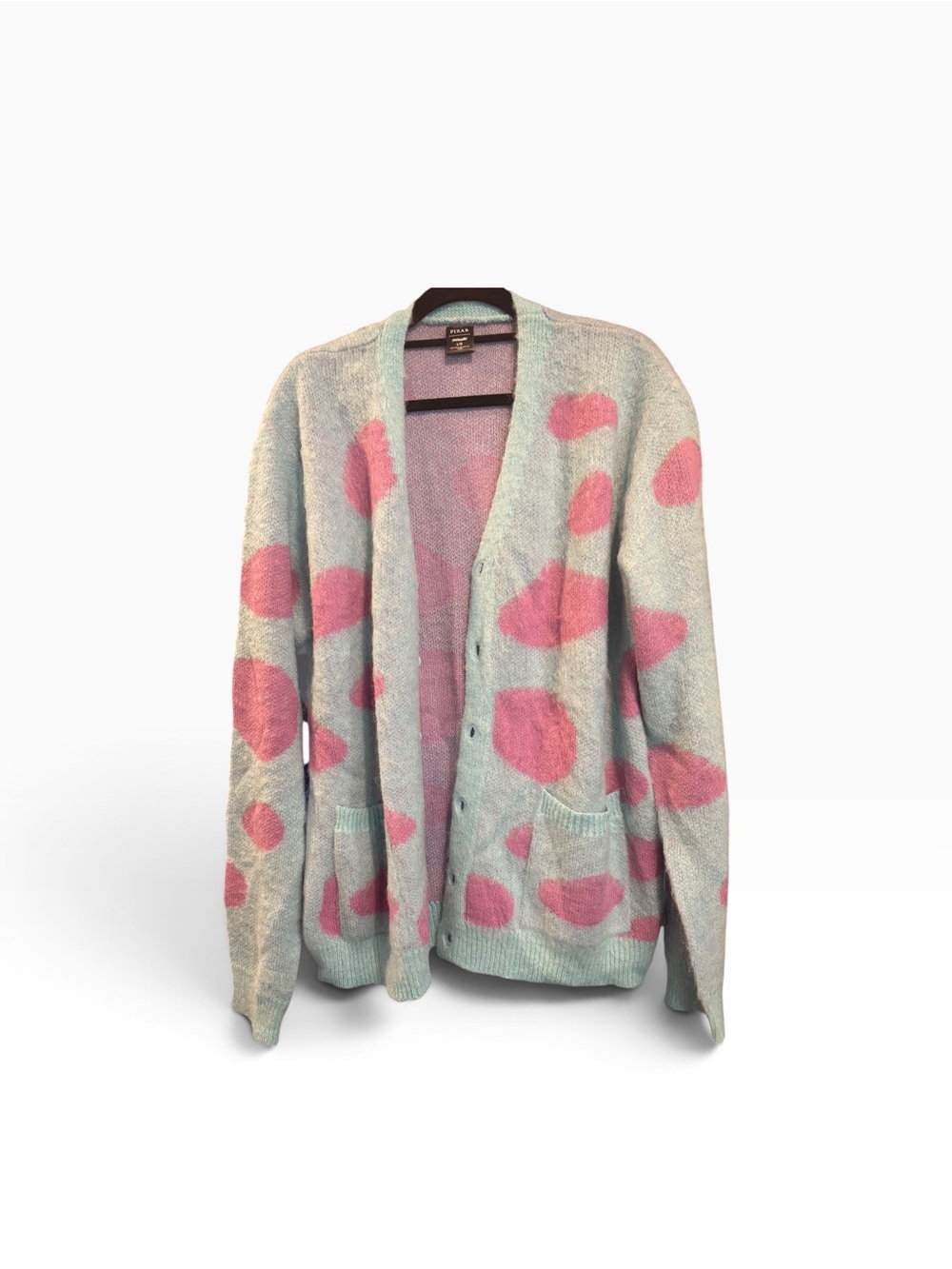 Mint Cardigan with Pink Spot Pattern - Women's Button-Front Sweater